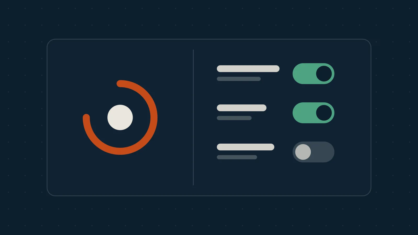 The RedPennon mark, an orbit around a dot, beside three feature flag switches, two on and one off, on dark blue.